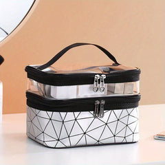 Double Layer Cosmetic Bag Travel Storage Zipper Handbag Portable Toiletry Bag