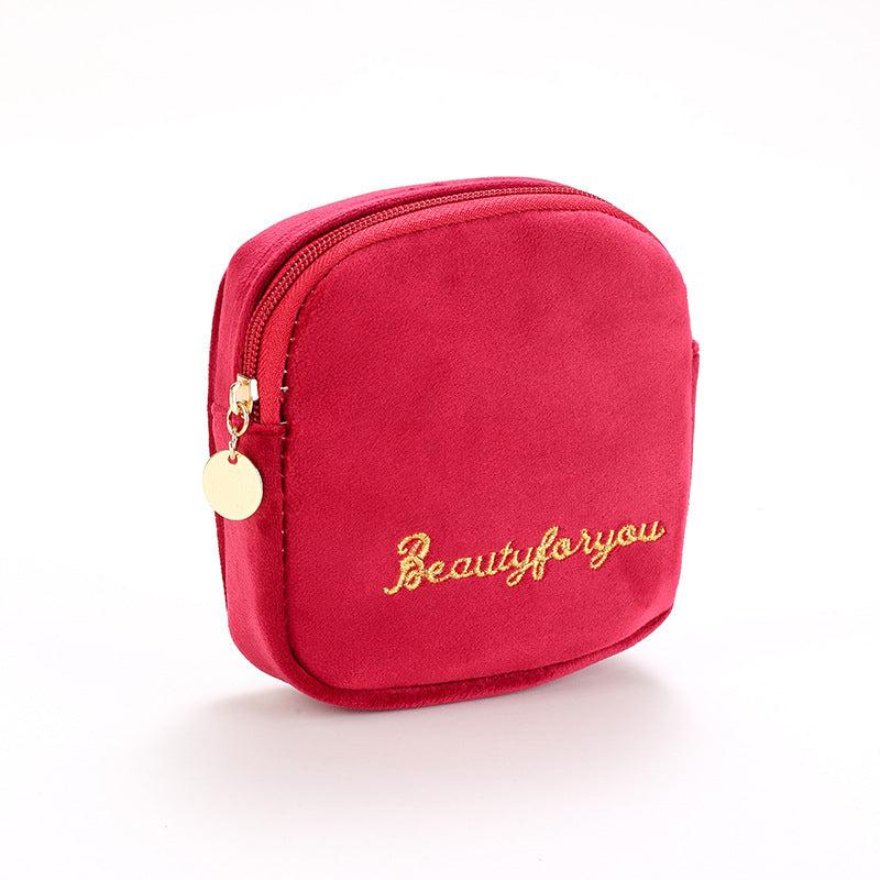 Velvet Makeup Bag Letter Embroidered Travel Storage Portable Clutch