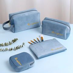 Velvet Makeup Bag Letter Embroidered Travel Storage Portable Clutch