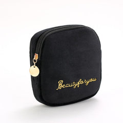 Velvet Makeup Bag Letter Embroidered Travel Storage Portable Clutch