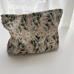 Daisy Flower Embroidery Cosmetic Bag Fabric Storage Pouch