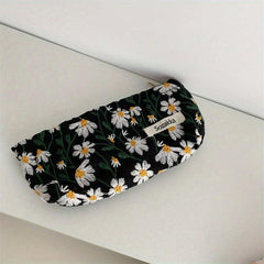 Daisy Flower Embroidery Cosmetic Bag Fabric Storage Pouch