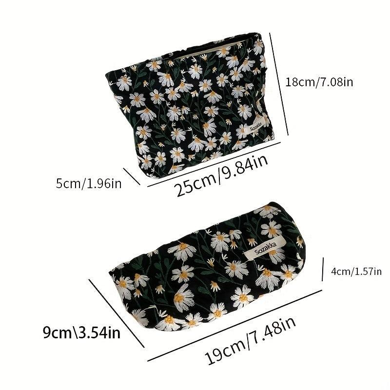 Daisy Flower Embroidery Cosmetic Bag Fabric Storage Pouch
