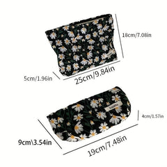 Daisy Flower Embroidery Cosmetic Bag Fabric Storage Pouch