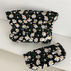 Daisy Flower Embroidery Cosmetic Bag Fabric Storage Pouch