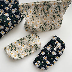 Daisy Flower Embroidery Cosmetic Bag Fabric Storage Pouch