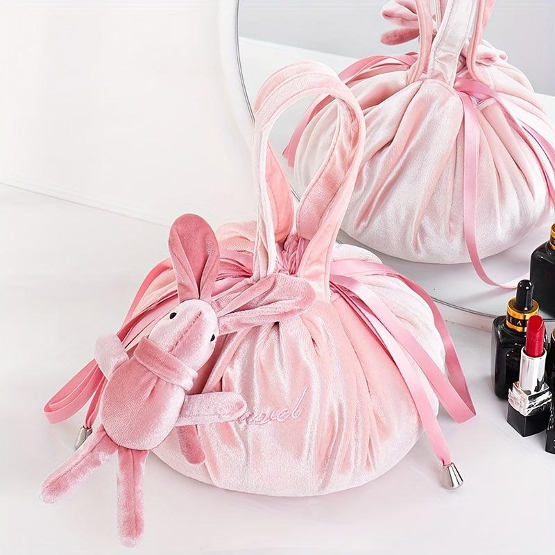 Velvet Bunny Ears Cosmetic Bag Travel Toiletry Bag
