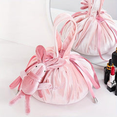 Velvet Bunny Ears Cosmetic Bag Travel Toiletry Bag