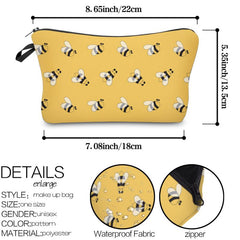 Yellow Cartoon Bee Print Makeup Storage Bag Portable Zipper Cosmetic Bag