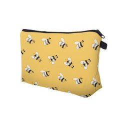 Yellow Cartoon Bee Print Makeup Storage Bag Portable Zipper Cosmetic Bag