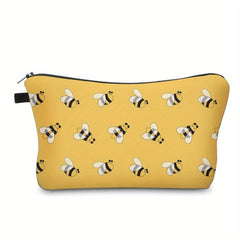 Yellow Cartoon Bee Print Makeup Storage Bag Portable Zipper Cosmetic Bag