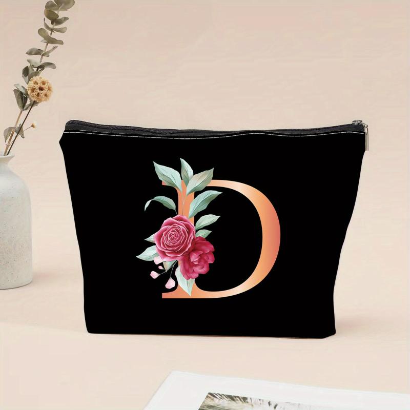Letter Print Cosmetic Bag Zipper Portable Carry On Bag Lightweight