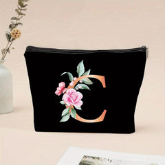 Letter Print Cosmetic Bag Zipper Portable Carry On Bag Lightweight
