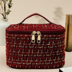 Grid Tweed Zipper Clutch Bag Large Capacity Cosmetic Bag