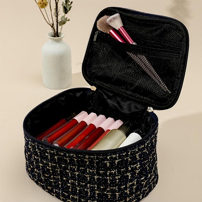 Grid Tweed Zipper Clutch Bag Large Capacity Cosmetic Bag