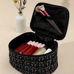 Grid Tweed Zipper Clutch Bag Large Capacity Cosmetic Bag