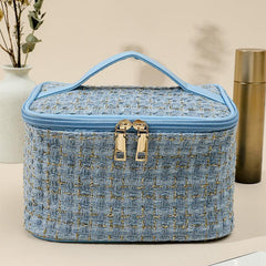 Grid Tweed Zipper Clutch Bag Large Capacity Cosmetic Bag