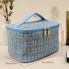 Grid Tweed Zipper Clutch Bag Large Capacity Cosmetic Bag