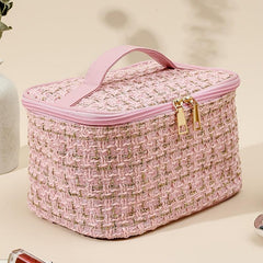 Grid Tweed Zipper Clutch Bag Large Capacity Cosmetic Bag