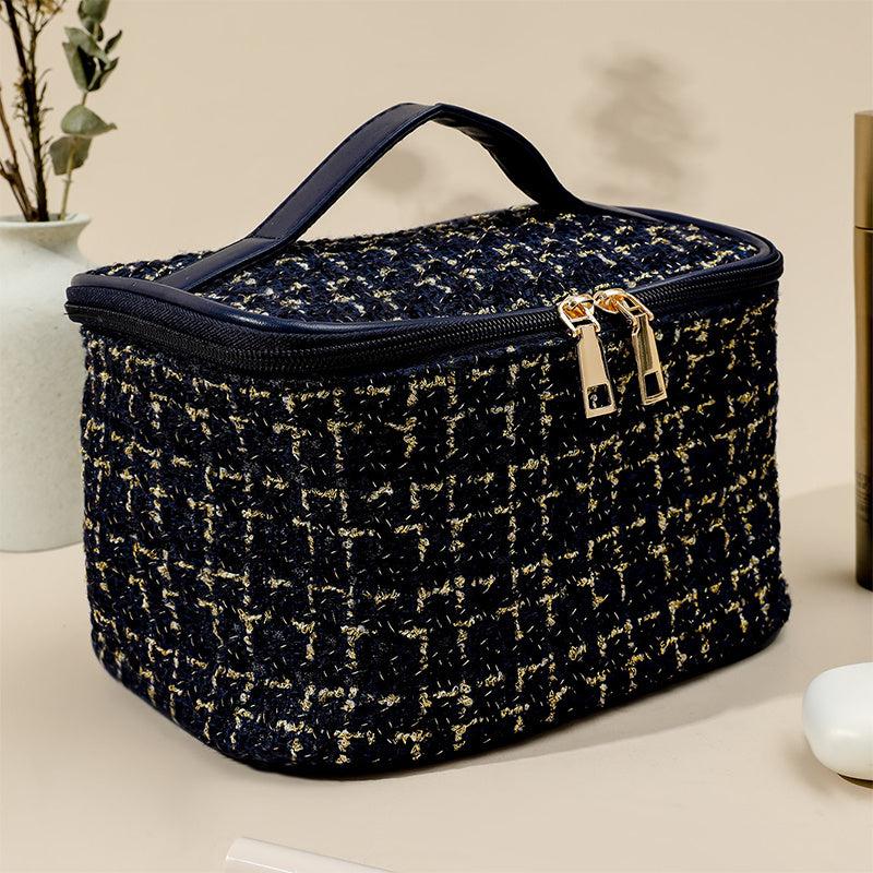 Grid Tweed Zipper Clutch Bag Large Capacity Cosmetic Bag