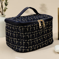 Grid Tweed Zipper Clutch Bag Large Capacity Cosmetic Bag
