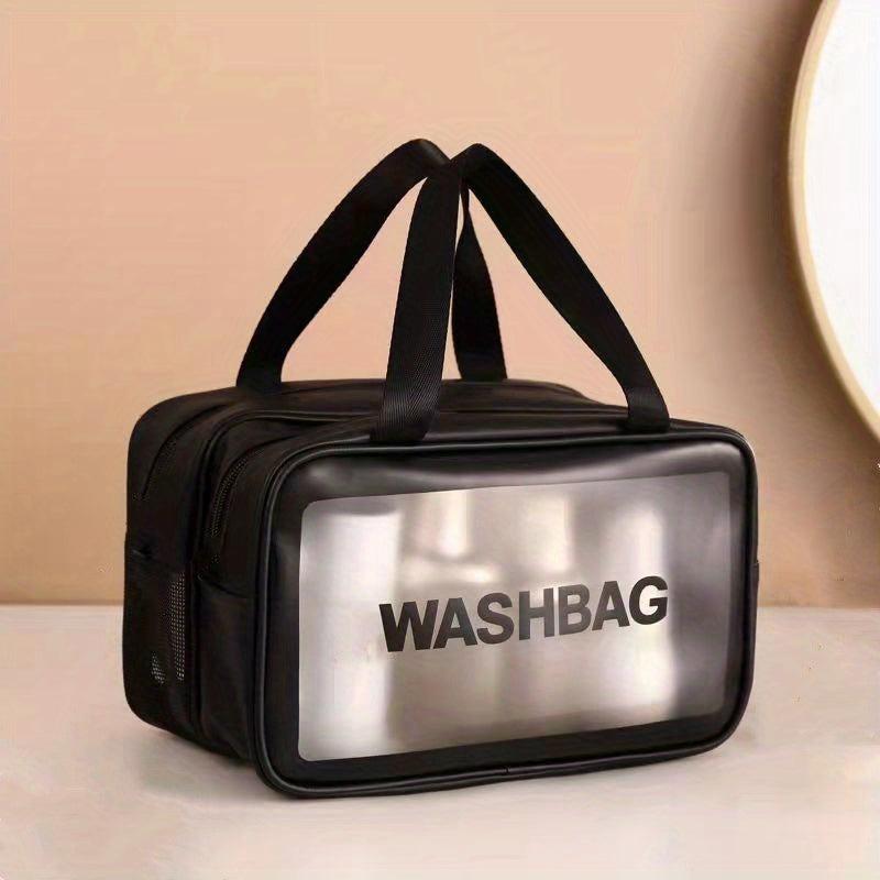 Letter Decor Makeup Bag Stylish Zipper Large Capacity Cosmetic Bag