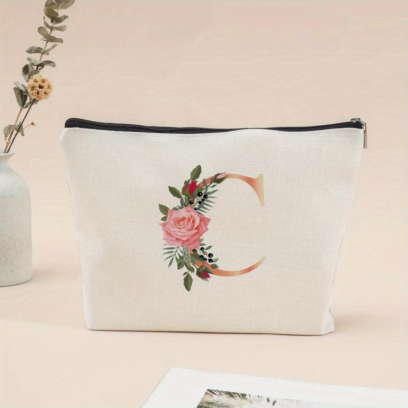 Flower Letter Print Cosmetic Bag Zipper Coin Purse Pouch
