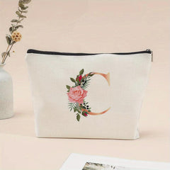 Flower Letter Print Cosmetic Bag Zipper Coin Purse Pouch