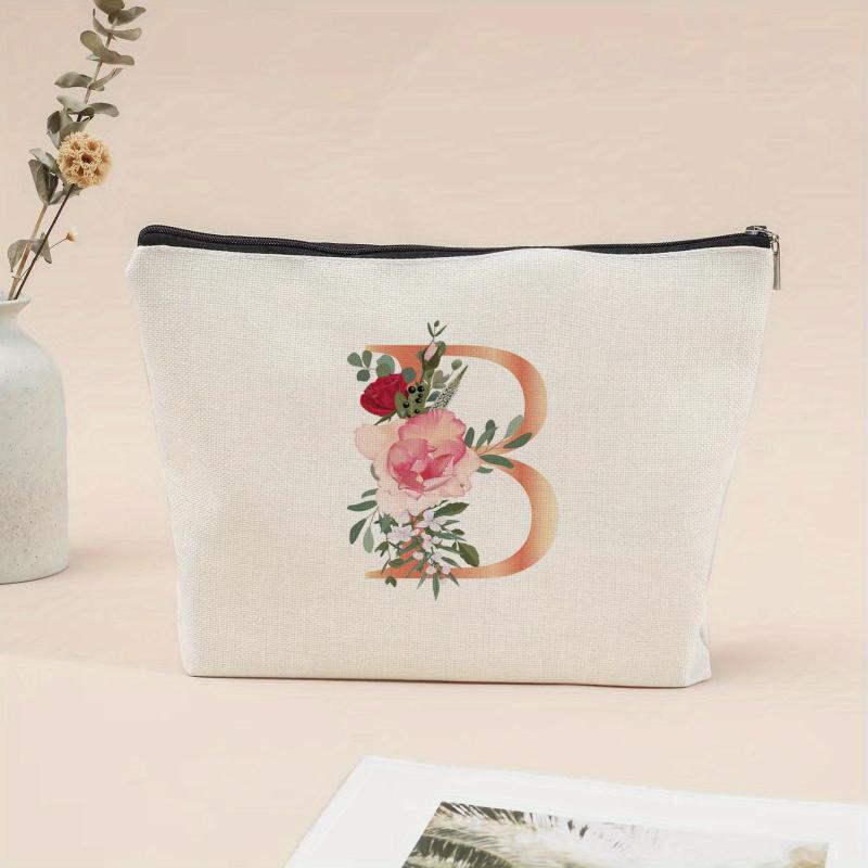 Flower Letter Print Cosmetic Bag Zipper Coin Purse Pouch