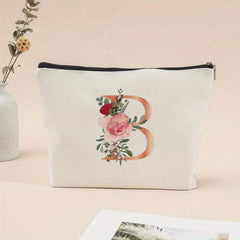 Flower Letter Print Cosmetic Bag Zipper Coin Purse Pouch
