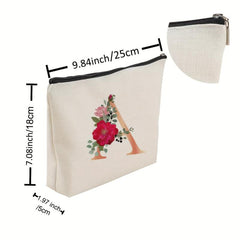 Flower Letter Print Cosmetic Bag Zipper Coin Purse Pouch