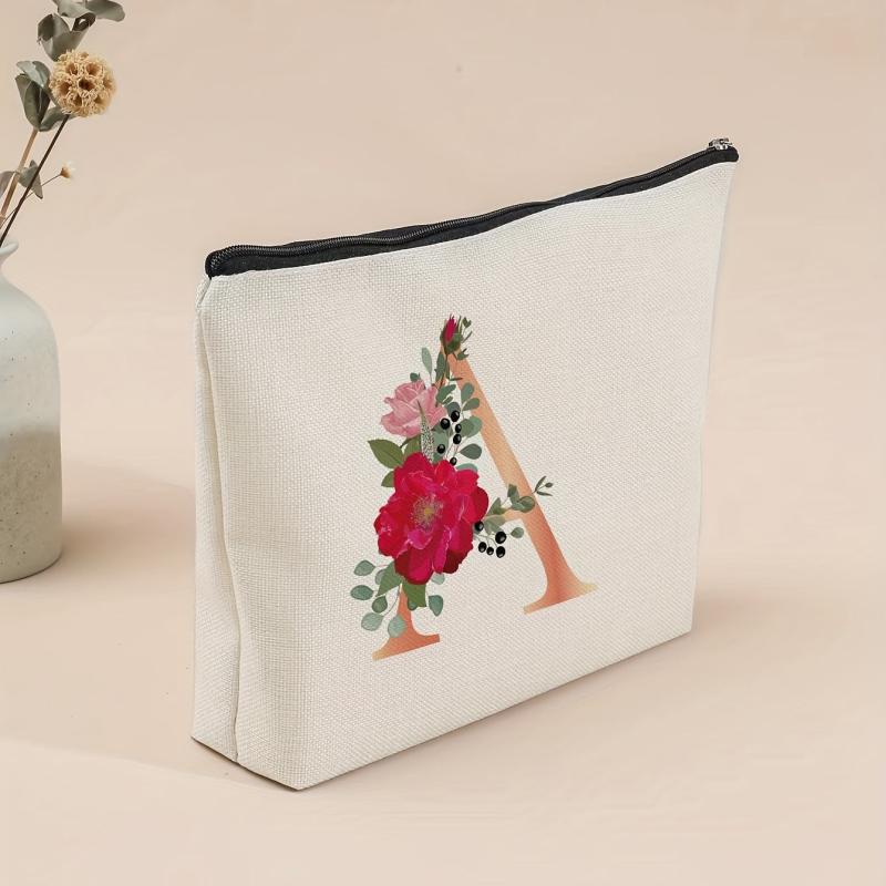 Flower Letter Print Cosmetic Bag Zipper Coin Purse Pouch