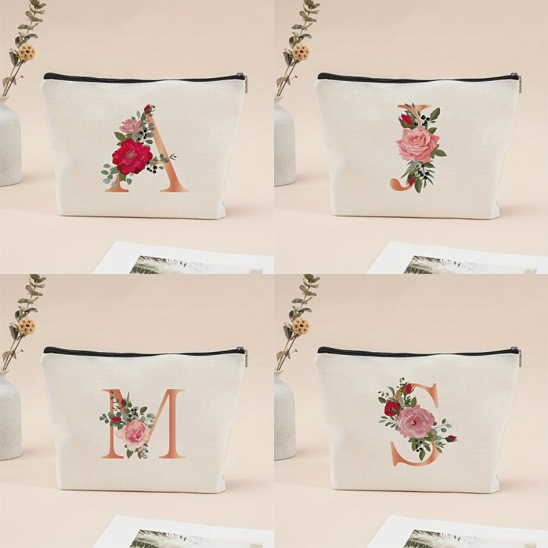 Flower Letter Print Cosmetic Bag Zipper Coin Purse Pouch