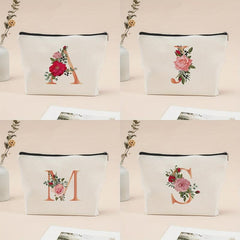 Flower Letter Print Cosmetic Bag Zipper Coin Purse Pouch