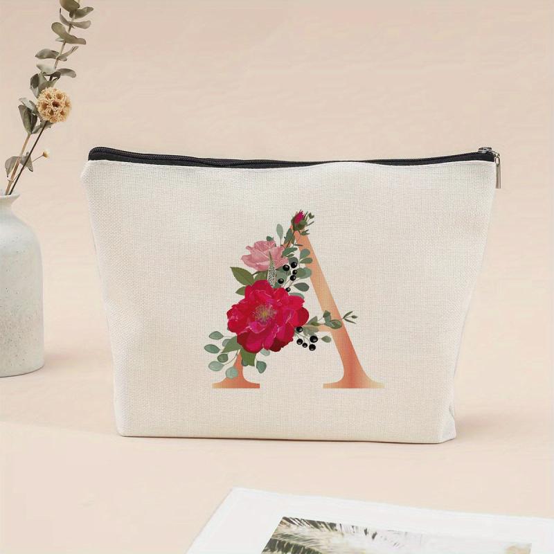 Flower Letter Print Cosmetic Bag Zipper Coin Purse Pouch