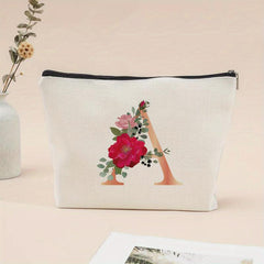 Flower Letter Print Cosmetic Bag Zipper Coin Purse Pouch
