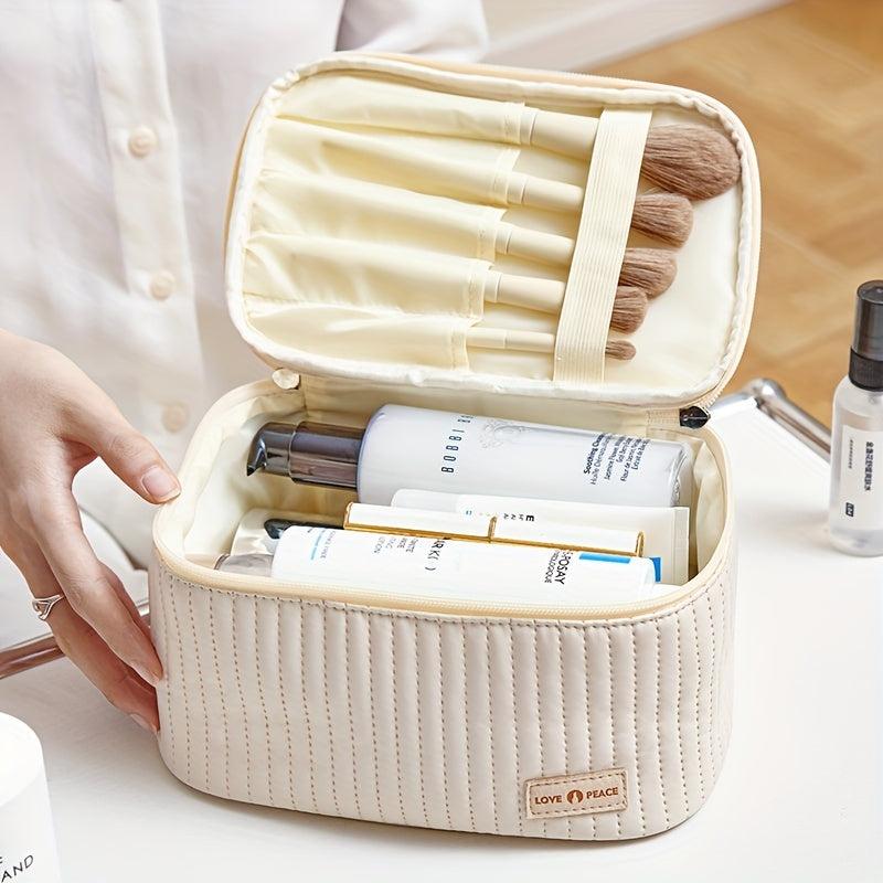 Quilted Cosmetic Bag Travel Storage Faux Leather Makeup Organizer