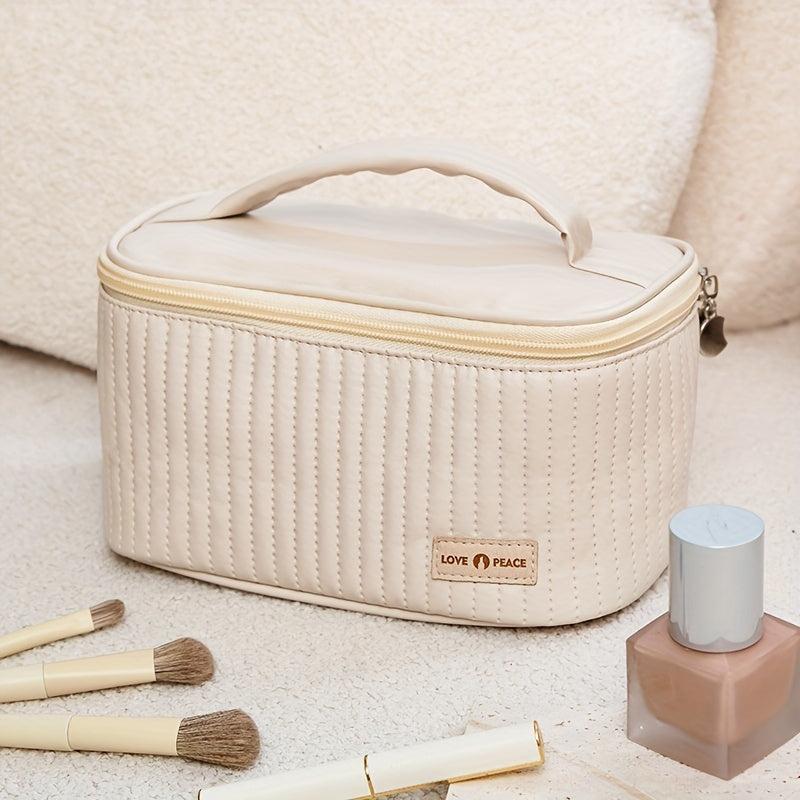 Quilted Cosmetic Bag Travel Storage Faux Leather Makeup Organizer