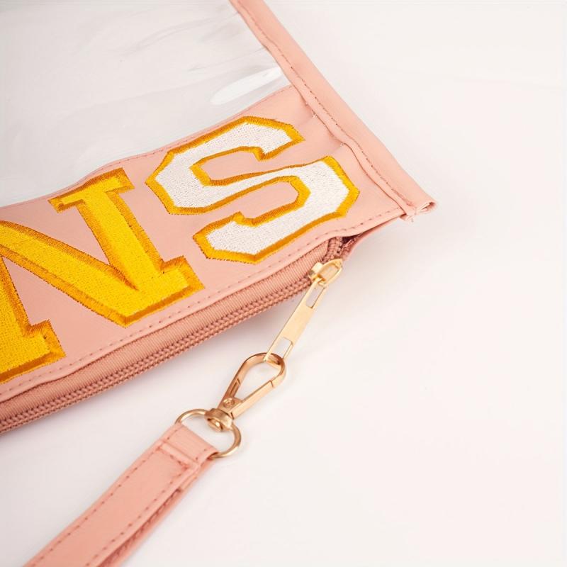 Chenille Letter Patch PVC Pouch Zipper Travel Cosmetic Bag