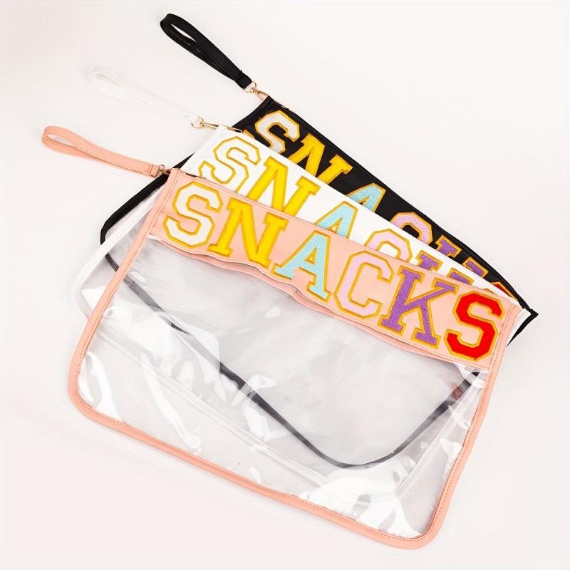 Chenille Letter Patch PVC Pouch Zipper Travel Cosmetic Bag