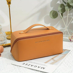 Pink PU Leather Waterproof Cosmetic Bag Large Capacity Toiletry Bag
