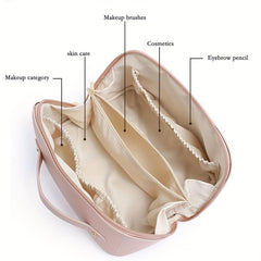 Pink PU Leather Waterproof Cosmetic Bag Large Capacity Toiletry Bag