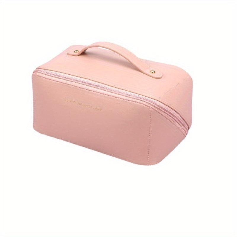 Pink PU Leather Waterproof Cosmetic Bag Large Capacity Toiletry Bag