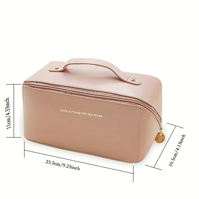 Pink PU Leather Waterproof Cosmetic Bag Large Capacity Toiletry Bag
