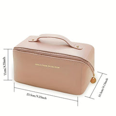 Pink PU Leather Waterproof Cosmetic Bag Large Capacity Toiletry Bag