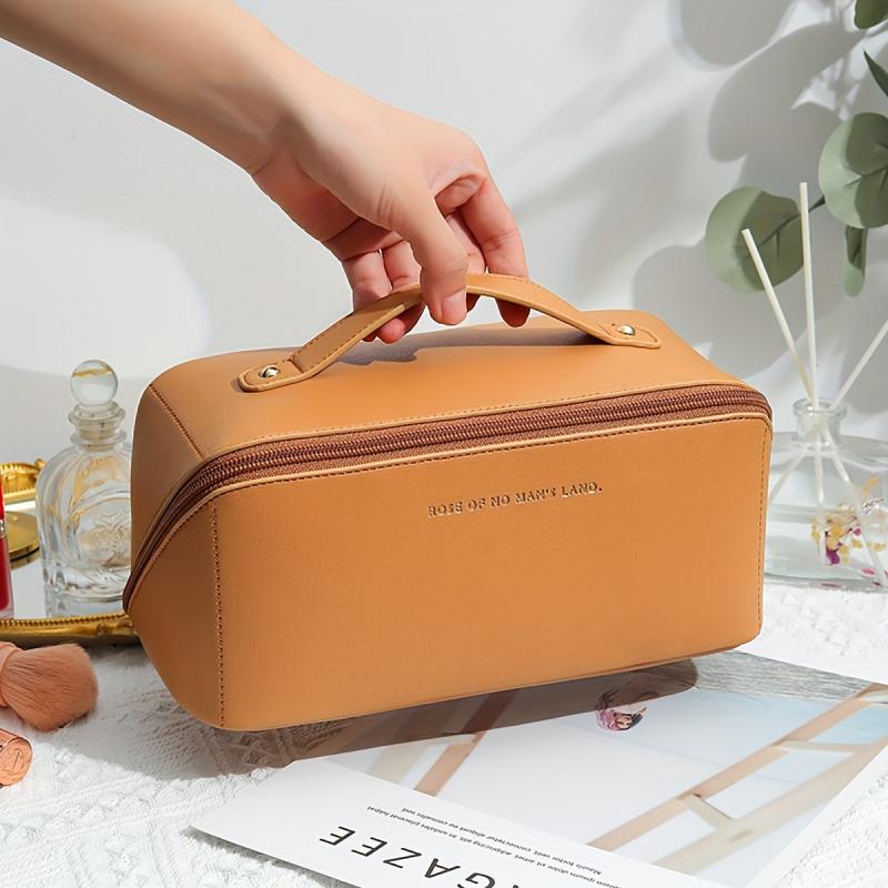Pink PU Leather Waterproof Cosmetic Bag Large Capacity Toiletry Bag