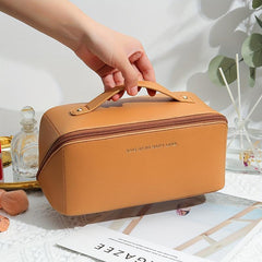 Pink PU Leather Waterproof Cosmetic Bag Large Capacity Toiletry Bag