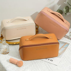 Pink PU Leather Waterproof Cosmetic Bag Large Capacity Toiletry Bag
