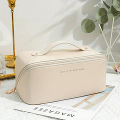 Pink PU Leather Waterproof Cosmetic Bag Large Capacity Toiletry Bag