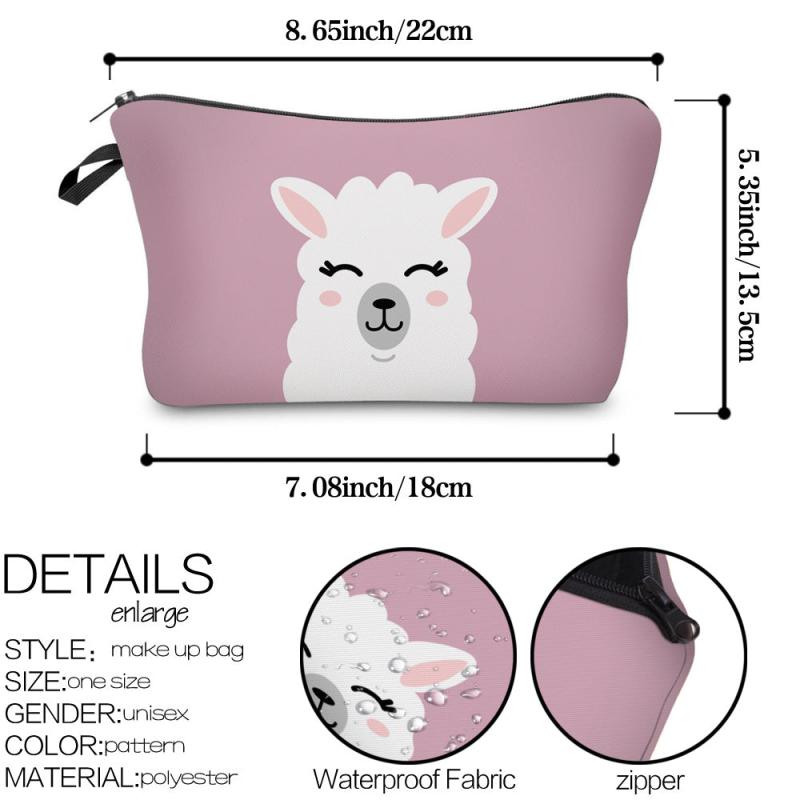 Cartoon Alpaca Print Cosmetic Bag Portable Makeup Pouch